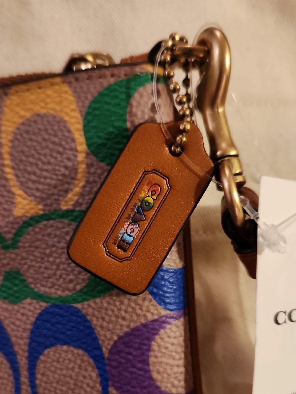 Coach CA217 Multicolor Signature Wristlet with Leather Tag - Picture 2 of 4